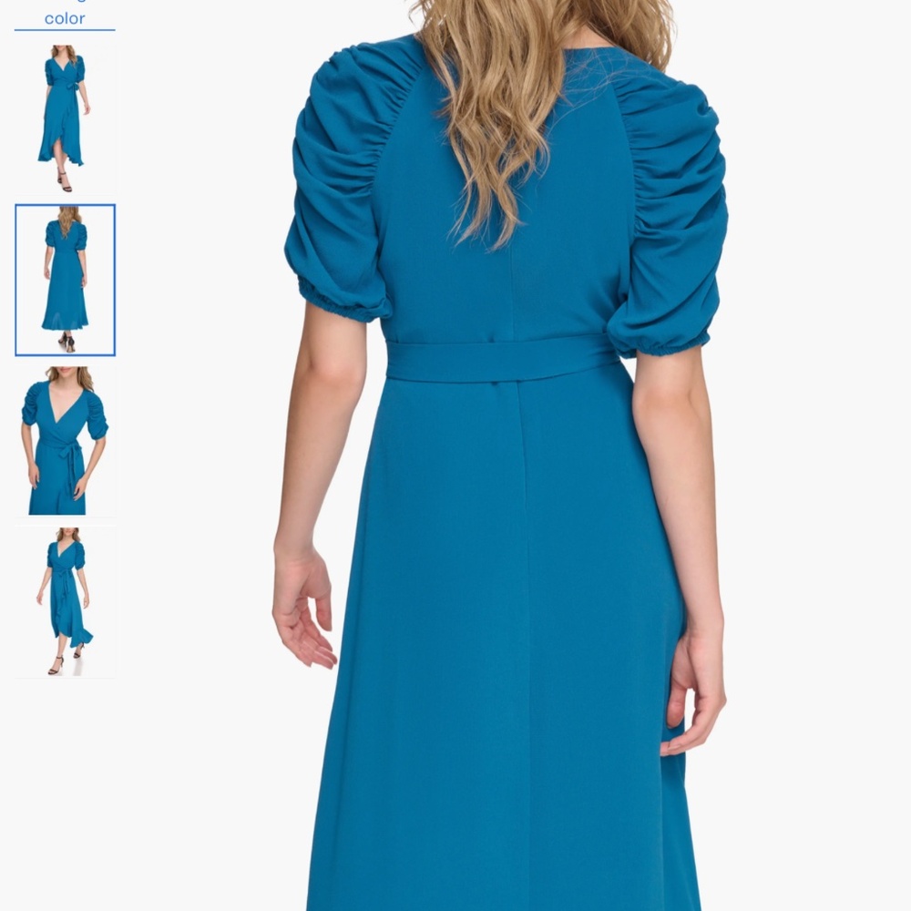 Kensie Pebble Puff Sleeve Crepe Faux Wrap Dress, size 4 - Picture 2 of 16